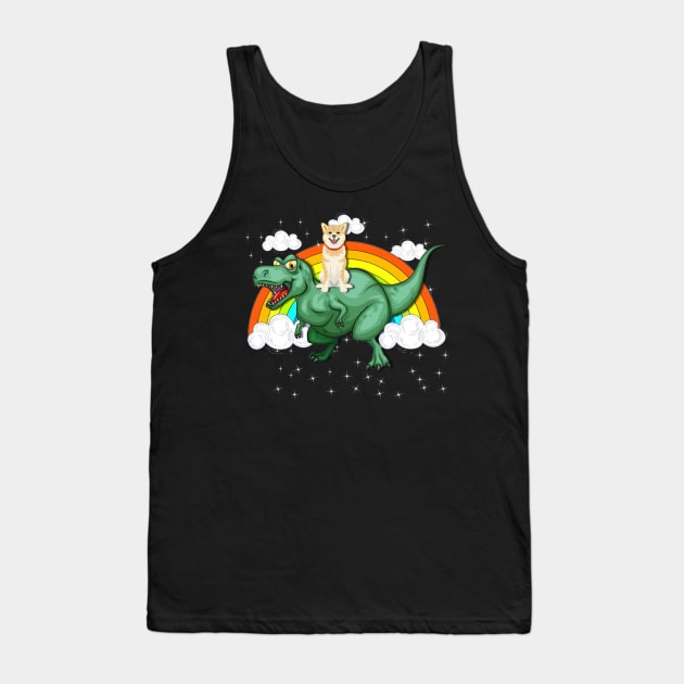 T Rex Dinosaur Riding Shiba Inu Dog Tank Top by LaurieAndrew